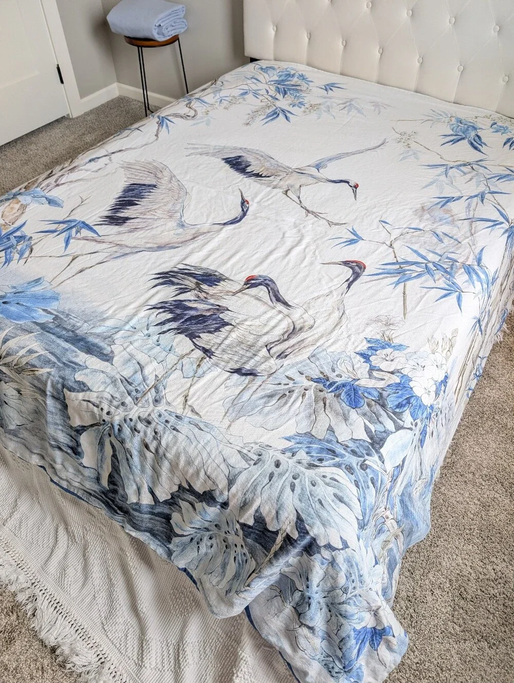 Southern Living Queen Reversible Duvet Cover Blue Crane Botanical Chinoiserie